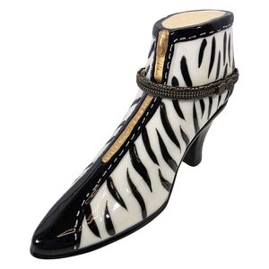 Zebra Print High Heel Ceramic Hinged Trinket Box Glam Decor Collectible